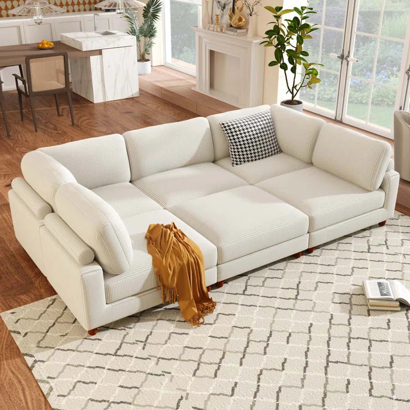 THE CASA ORO® U-Shape Sectional Sofa: Modular Corner Sectional Sofa with Ottoman(Beige Polyester)