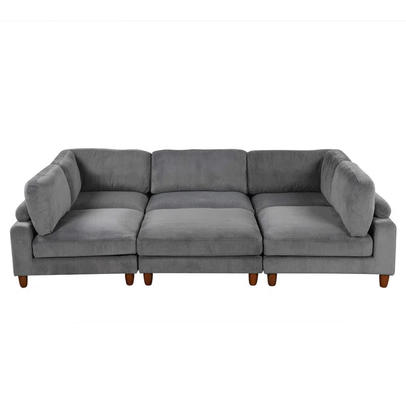 U-Shape Sofa: Modular Corner Sectional Sofa with Ottoman(Gray Polyester)