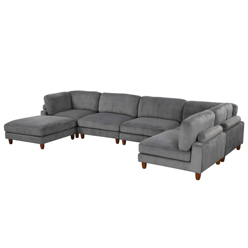 U-Shape Sofa: Modular Corner Sectional Sofa with Ottoman(Gray Polyester)