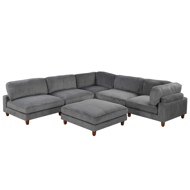 U-Shape Sofa: Modular Corner Sectional Sofa with Ottoman(Gray Polyester)