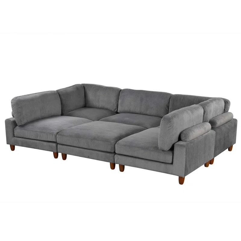 U-Shape Sofa: Modular Corner Sectional Sofa with Ottoman(Gray Polyester)