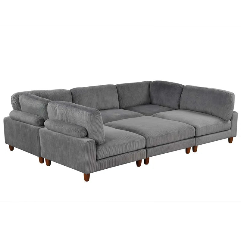 U-Shape Sofa: Modular Corner Sectional Sofa with Ottoman(Gray Polyester)