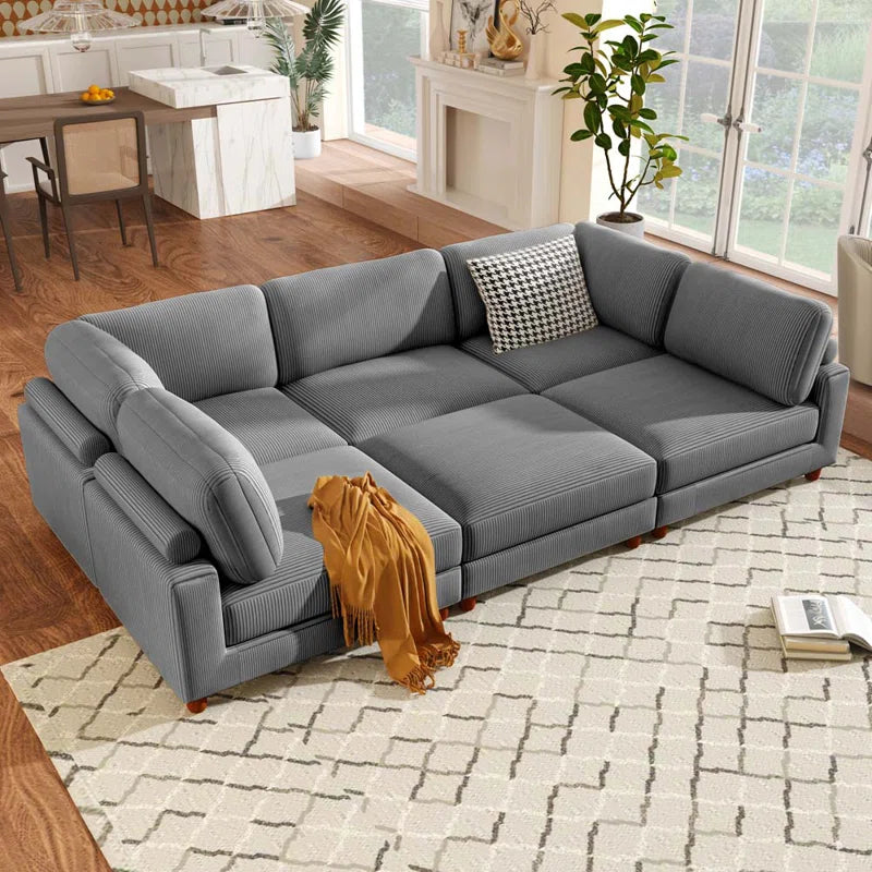 U-Shape Sofa: Modular Corner Sectional Sofa with Ottoman(Gray Polyester)