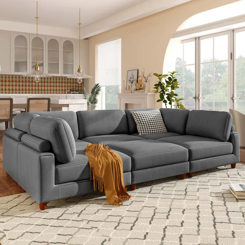 U-Shape Sofa: Modular Corner Sectional Sofa with Ottoman(Gray Polyester)
