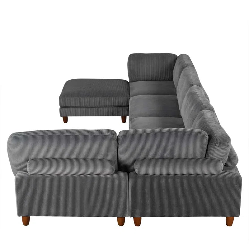 U-Shape Sofa: Modular Corner Sectional Sofa with Ottoman(Gray Polyester)