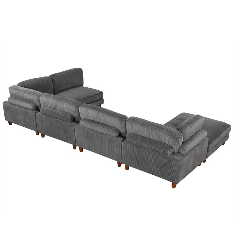 U-Shape Sofa: Modular Corner Sectional Sofa with Ottoman(Gray Polyester)