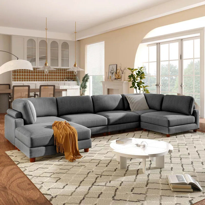 U-Shape Sofa: Modular Corner Sectional Sofa with Ottoman(Gray Polyester)