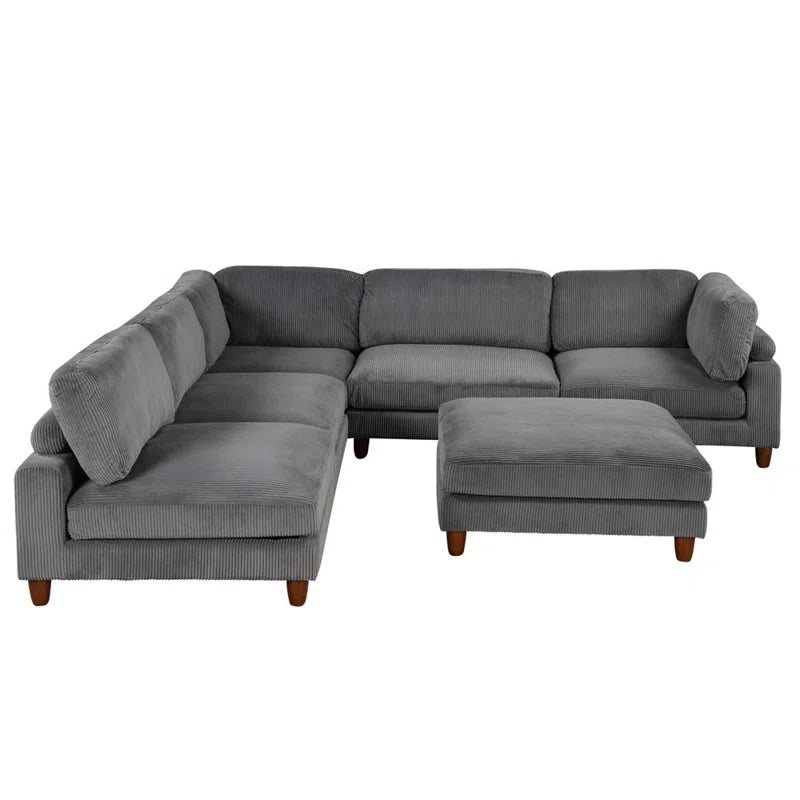 U-Shape Sofa: Modular Corner Sectional Sofa with Ottoman(Gray Polyester)