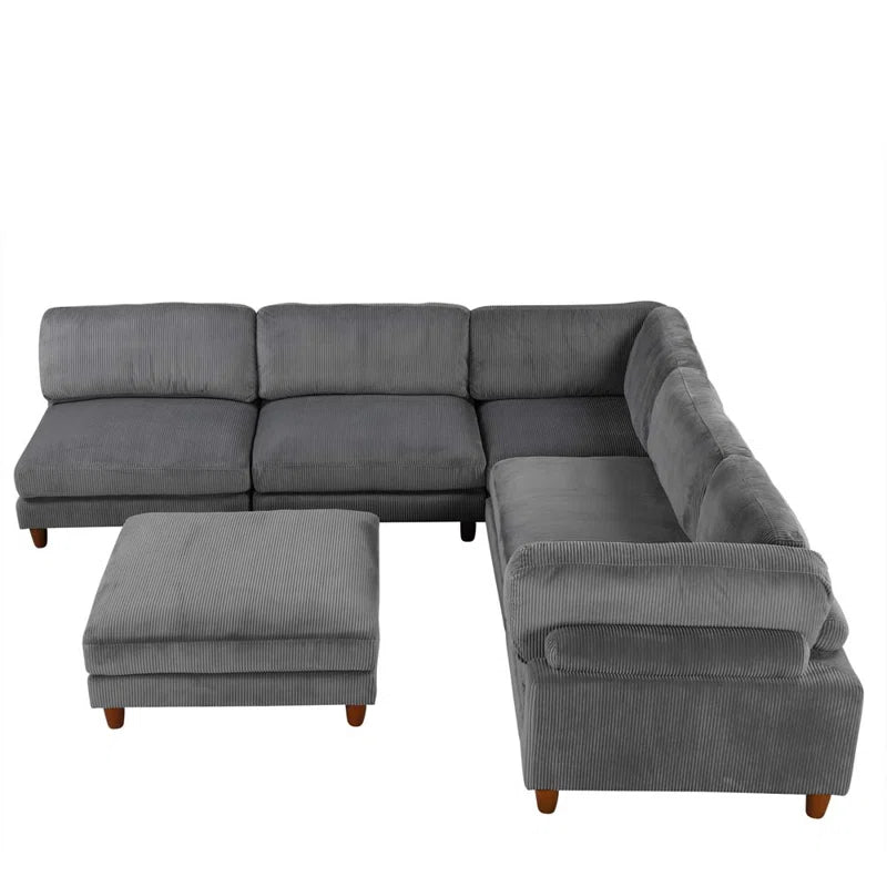 U-Shape Sofa: Modular Corner Sectional Sofa with Ottoman(Gray Polyester)