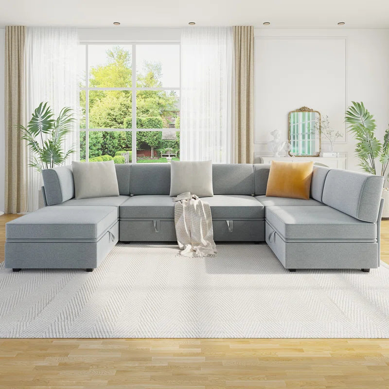 6 Seater Sofa: Modular L-shaped 6-seater Sofa With Storage Base(Light Gray)