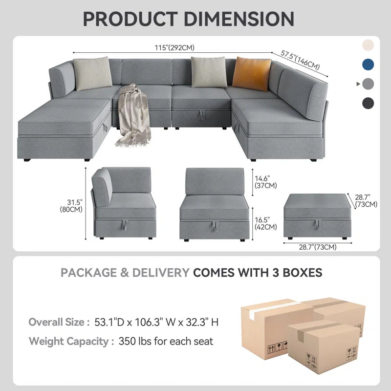 6 Seater Sofa: Modular L-shaped 6-seater Sofa With Storage Base(Light Gray)