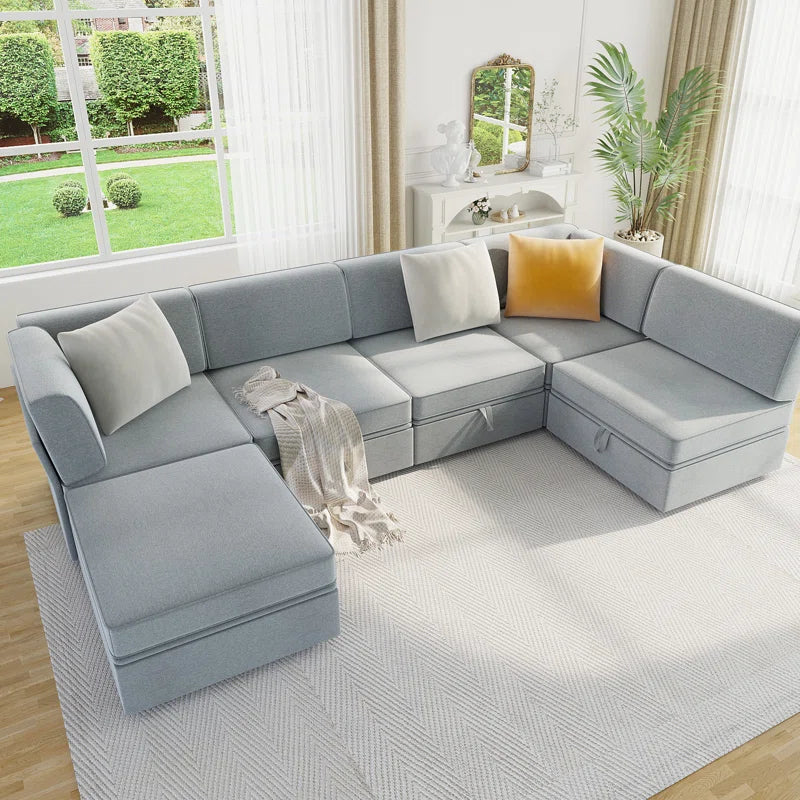 6 Seater Sofa: Modular L-shaped 6-seater Sofa With Storage Base(Light Gray)