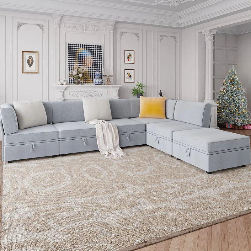 6 Seater Sofa: Modular L-shaped 6-seater Sofa With Storage Base(Light Gray)