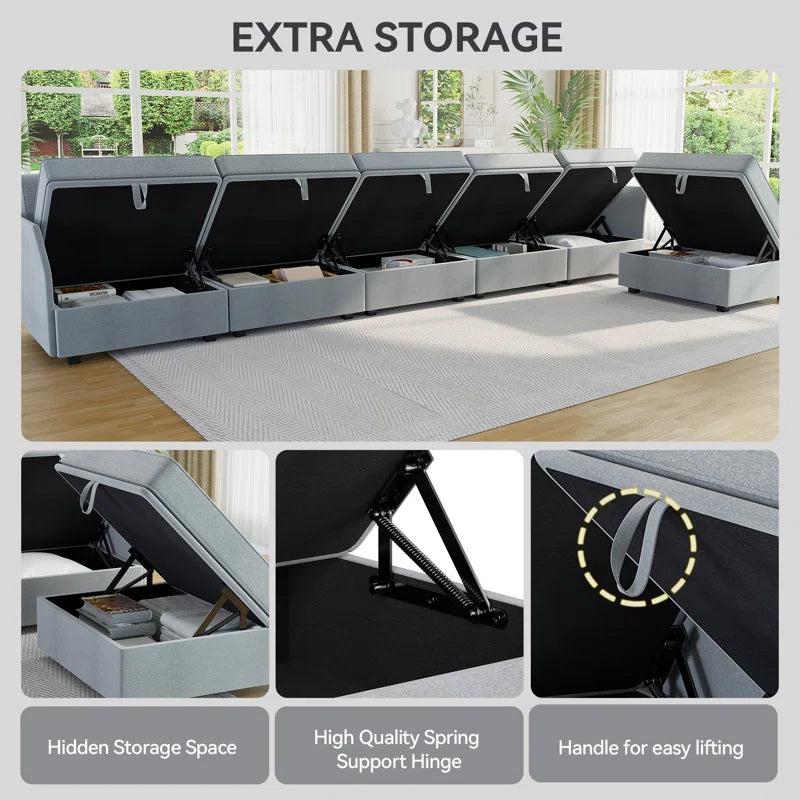 6 Seater Sofa: Modular L-shaped 6-seater Sofa With Storage Base(Light Gray)