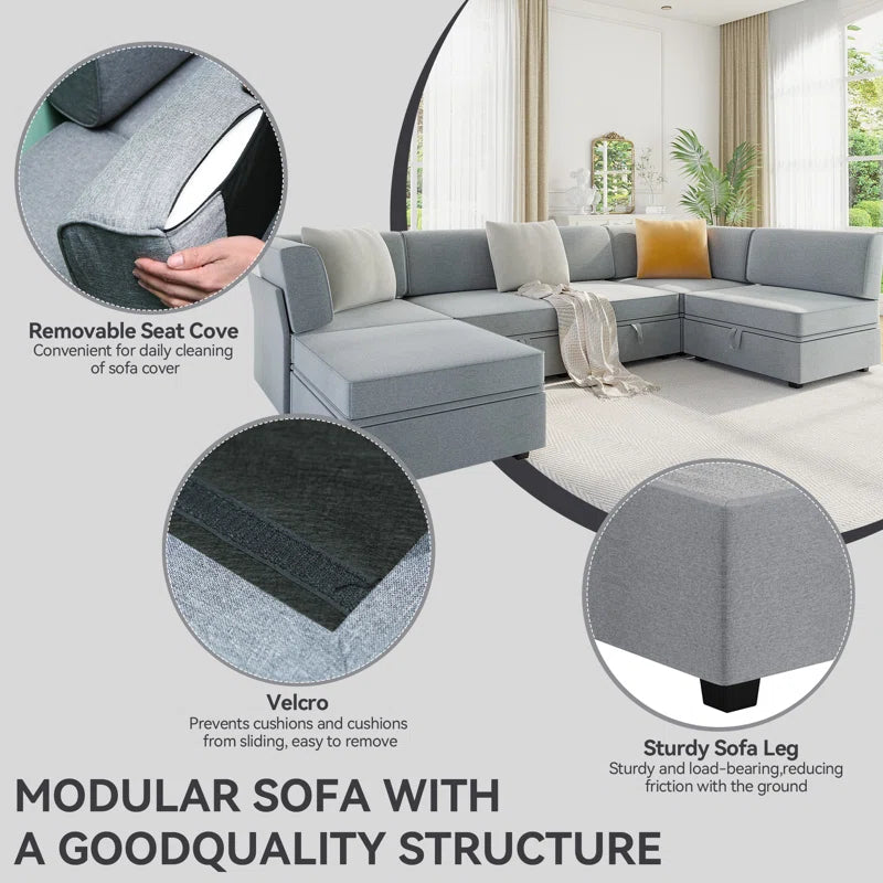 6 Seater Sofa: Modular L-shaped 6-seater Sofa With Storage Base(Light Gray)