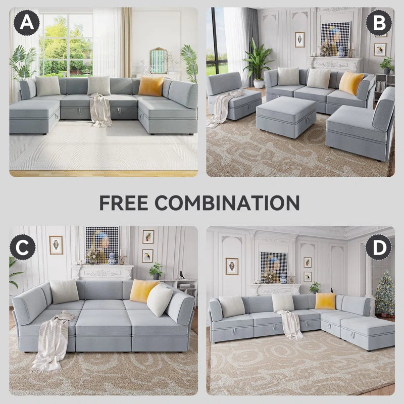 6 Seater Sofa: Modular L-shaped 6-seater Sofa With Storage Base(Light Gray)