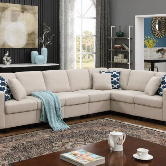 8 Seater Sofa: Modular Linen Reversible Corner Sectional Sofa for Living Room(Gray Linen)
