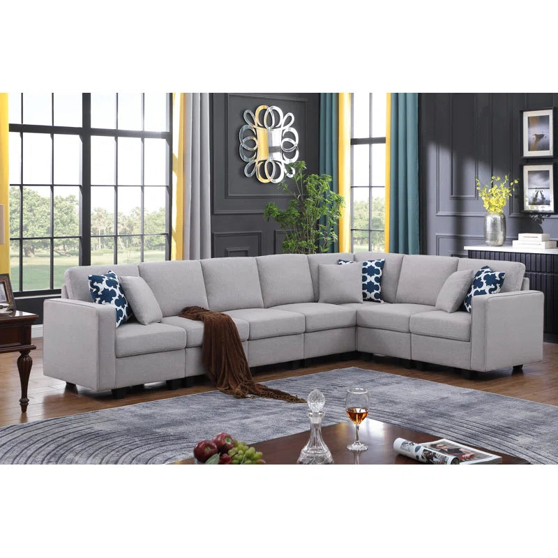 8 Seater Sofa: Modular Linen Reversible Corner Sectional Sofa for Living Room(Gray Linen)