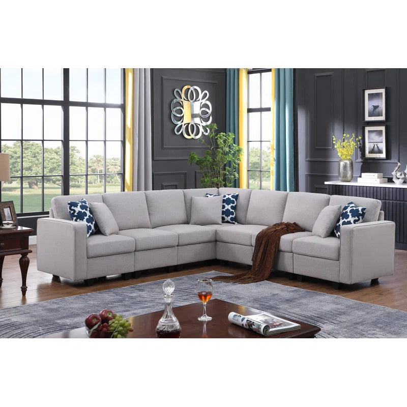 8 Seater Sofa: Modular Linen Reversible Corner Sectional Sofa for Living Room(Gray Linen)