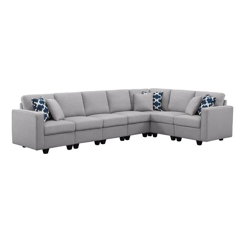 8 Seater Sofa: Modular Linen Reversible Corner Sectional Sofa for Living Room(Gray Linen)
