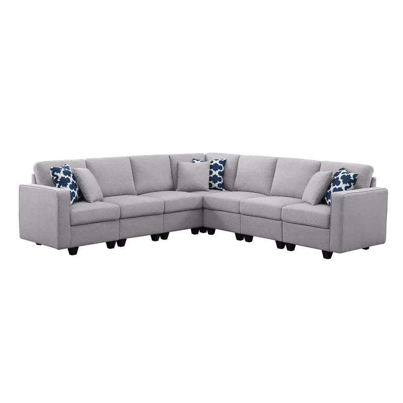 8 Seater Sofa: Modular Linen Reversible Corner Sectional Sofa for Living Room(Gray Linen)