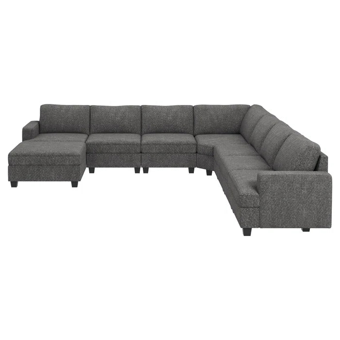 8 Seater Sofa: Modular Sectional U Shaped Corner Sofa With Storage Ottoman(Light Gray Polyester)