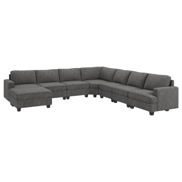 8 Seater Sofa: Modular Sectional U Shaped Corner Sofa With Storage Ottoman(Light Gray Polyester)