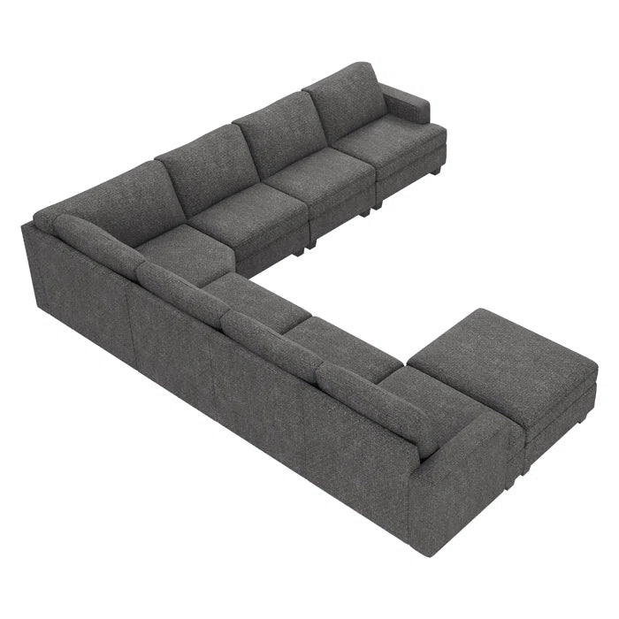 8 Seater Sofa: Modular Sectional U Shaped Corner Sofa With Storage Ottoman(Light Gray Polyester)
