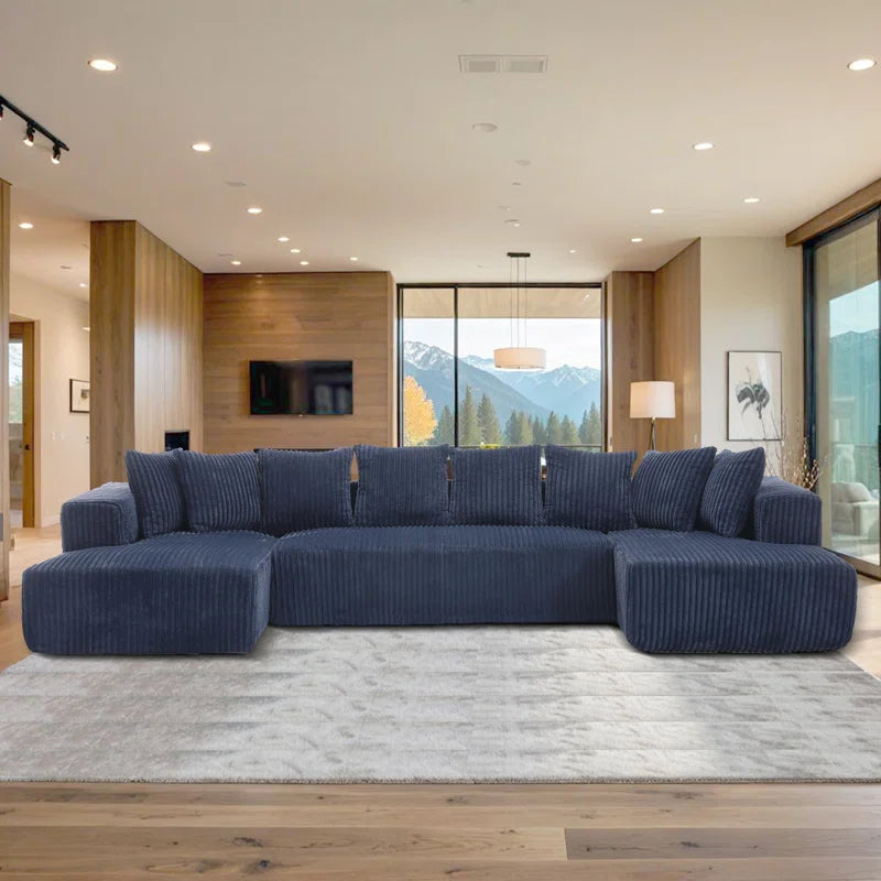 130.31"W Corduroy U-shaped Vacuumed Sectional Low Back Modular(Navy Corduroy)