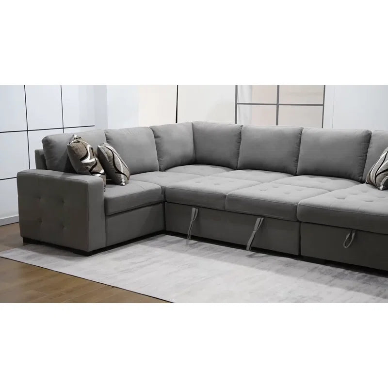 U Shape Sectional Sofa: 123" Oversized Sectional Sleeper Sofa With Storage Living Room(Brown)