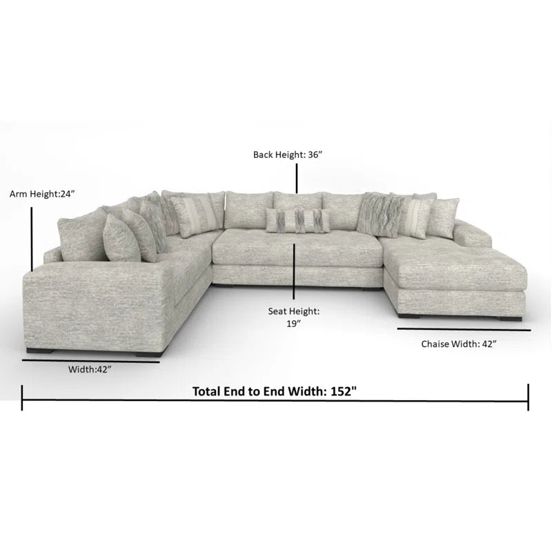 U-Shape Sectional Sofa: 3-Piece Upholstered Teddy Bear Soft Fabric Sectional with pillows(Gray)