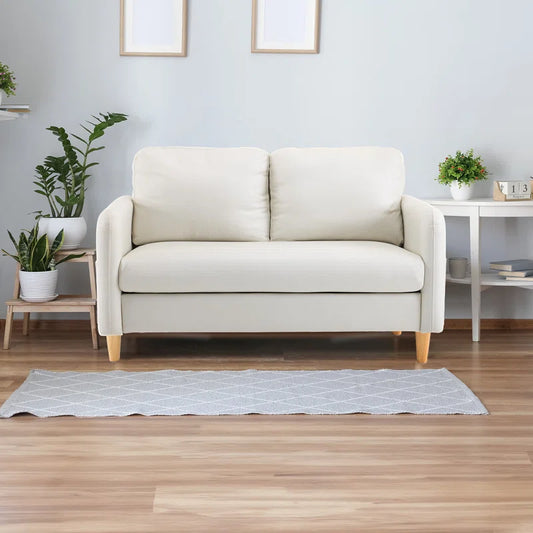 2 Seater Sofa: 47 Inch. Polyester Comfy Modern Living Room Loveseat(Off-White)