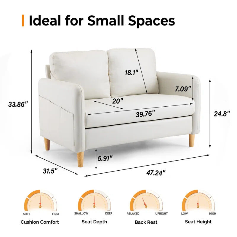 2 Seater Sofa: 47 Inch. Polyester Comfy Modern Living Room Loveseat(Off-White)