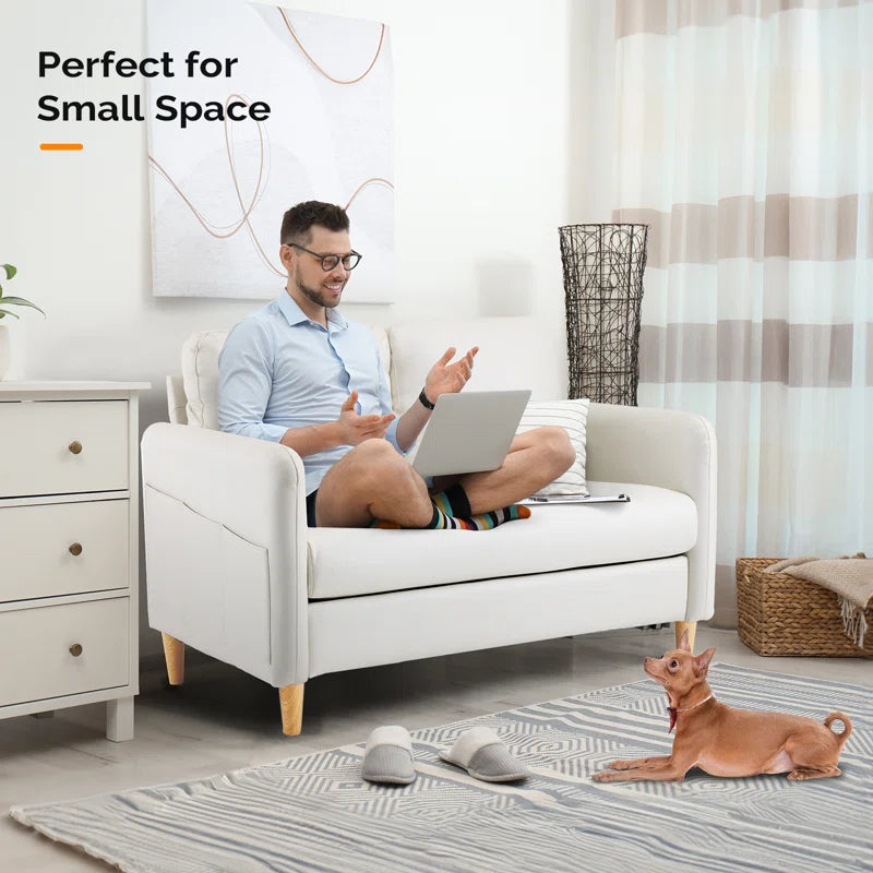2 Seater Sofa: 47 Inch. Polyester Comfy Modern Living Room Loveseat(Off-White)