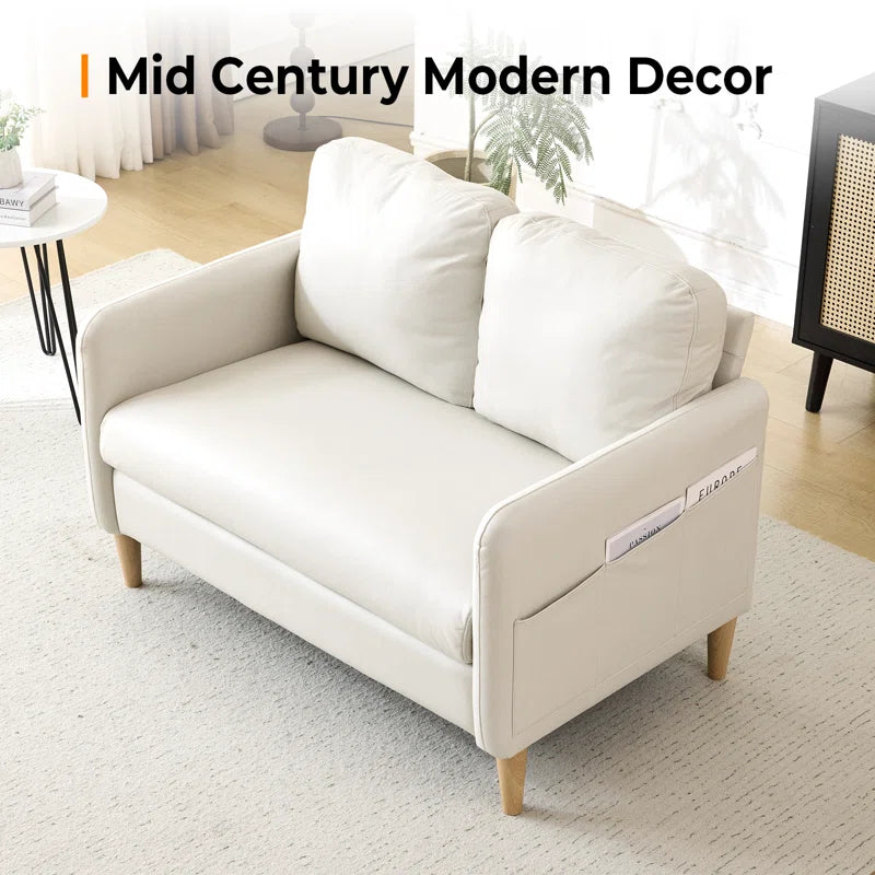 2 Seater Sofa: 47 Inch. Polyester Comfy Modern Living Room Loveseat(Off-White)