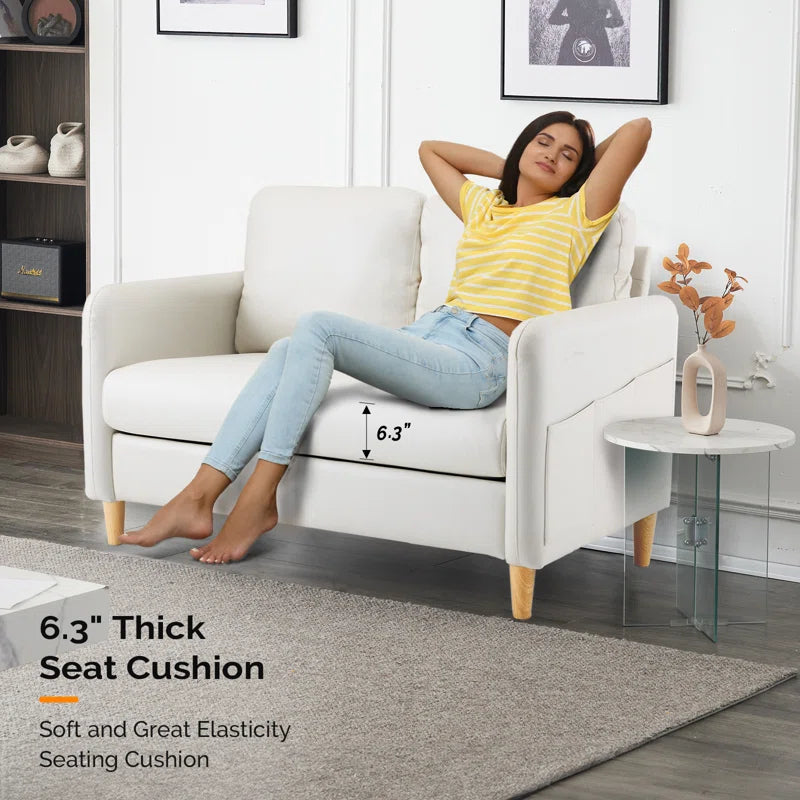 2 Seater Sofa: 47 Inch. Polyester Comfy Modern Living Room Loveseat(Off-White)
