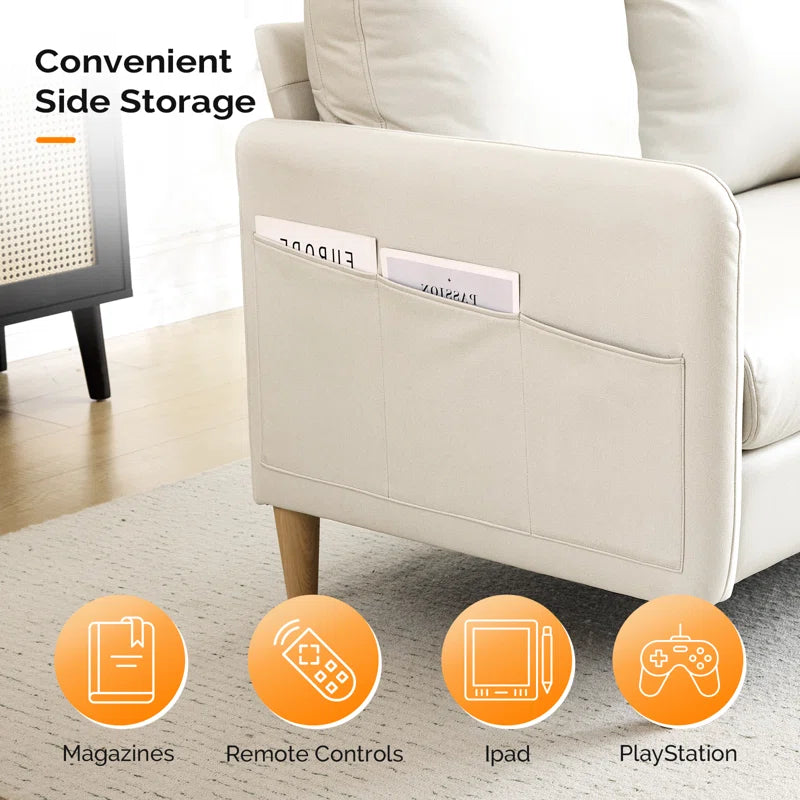 2 Seater Sofa: 47 Inch. Polyester Comfy Modern Living Room Loveseat(Off-White)