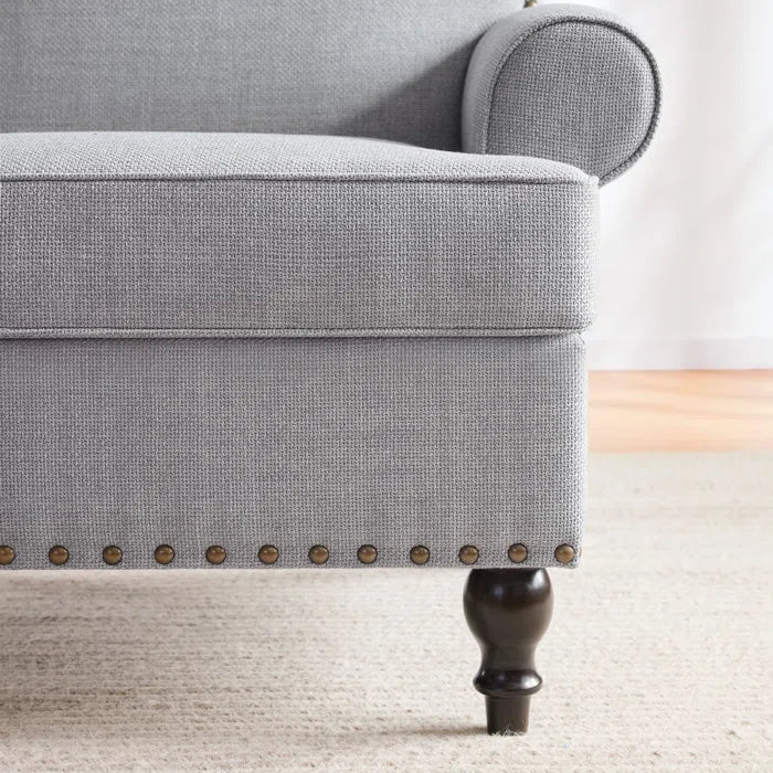 2 Seater Sofa: 62“W Polyester Upholstered Round Arm Loveseat With Nailhead Trim(Polyester Blend Light Gray)