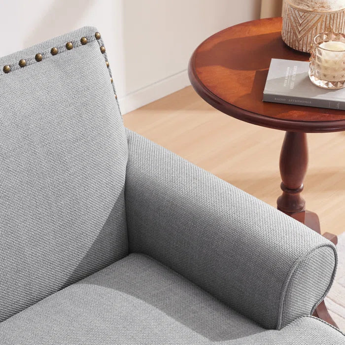 2 Seater Sofa: 62“W Polyester Upholstered Round Arm Loveseat With Nailhead Trim(Polyester Blend Light Gray)