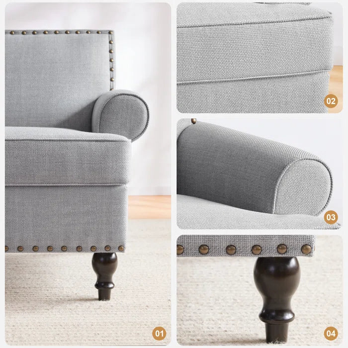 2 Seater Sofa: 62“W Polyester Upholstered Round Arm Loveseat With Nailhead Trim(Polyester Blend Light Gray)