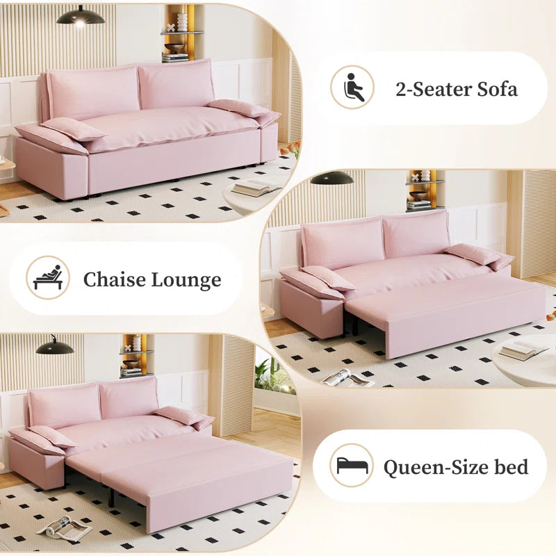 Sofa Cum Bed: 70.1" Queen Pull-Out Sofa Bed, 3-in-1 Convertible Sleeper Sofa Cum Bed, Multipurpose Velvet Loveseat Bed with 2 Soft Pillows(Pink Velvet)