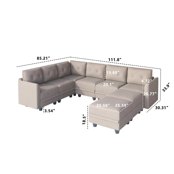 U-Shape Sectional Sofa: Retro-Modern Style 8 - Piece Upholstery Sectional(Camel Faux Leather)