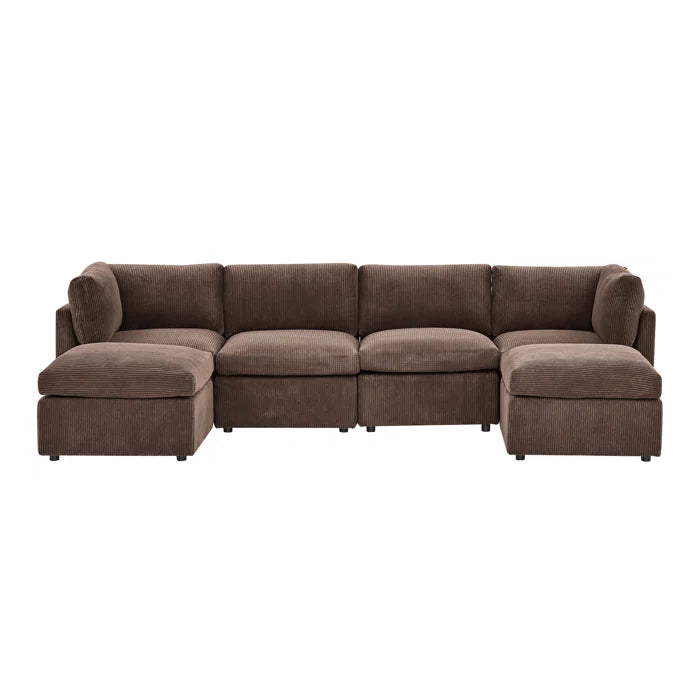 U-Shape Sectional Sofa: 129" Wide Reversible Modular Corner Sectional with Ottoman(Dark Brown Corduroy)