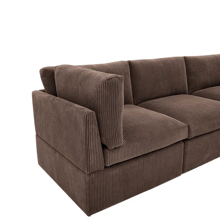U-Shape Sectional Sofa: 129" Wide Reversible Modular Corner Sectional with Ottoman(Dark Brown Corduroy)