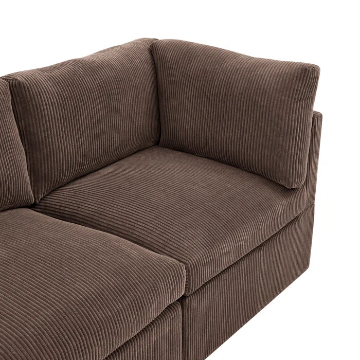 U-Shape Sectional Sofa: 129" Wide Reversible Modular Corner Sectional with Ottoman(Dark Brown Corduroy)