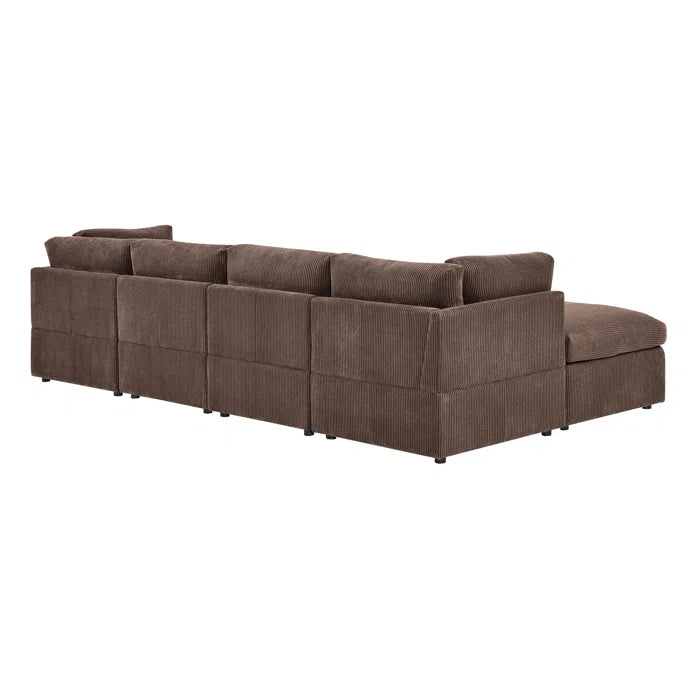 U-Shape Sectional Sofa: 129" Wide Reversible Modular Corner Sectional with Ottoman(Dark Brown Corduroy)