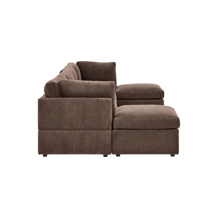 U-Shape Sectional Sofa: 129" Wide Reversible Modular Corner Sectional with Ottoman(Dark Brown Corduroy)