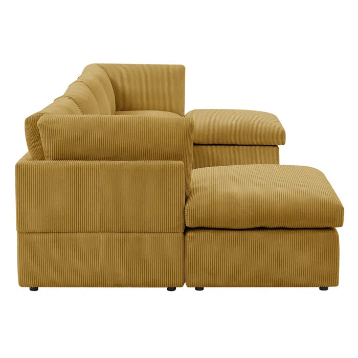 U-Shape Sofa: 129" Wide Reversible Modular Corner Sectional with Ottoman(Ginger Corduroy)