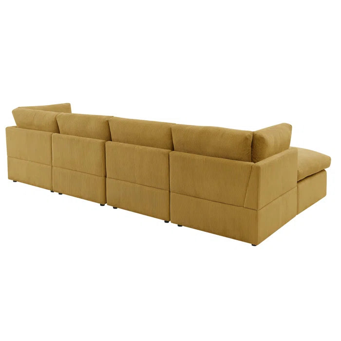 U-Shape Sofa: 129" Wide Reversible Modular Corner Sectional with Ottoman(Ginger Corduroy)