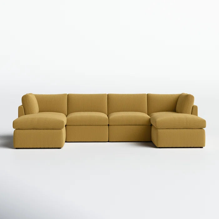 U-Shape Sofa: 129" Wide Reversible Modular Corner Sectional with Ottoman(Ginger Corduroy)